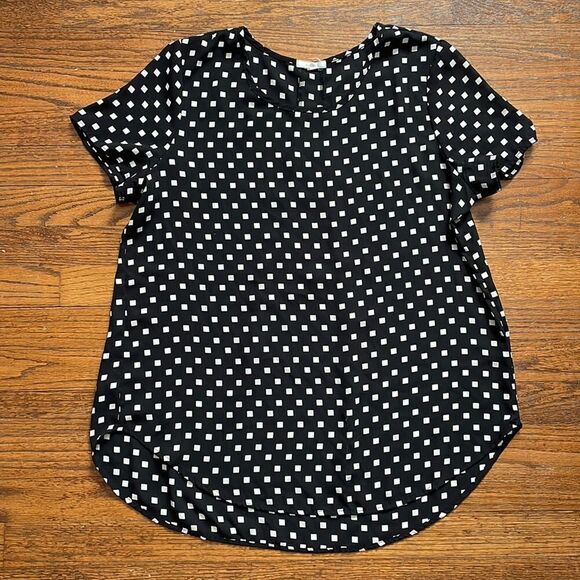 Pleione Black and White Square Short Sleeve Top - Picture 1 of 5